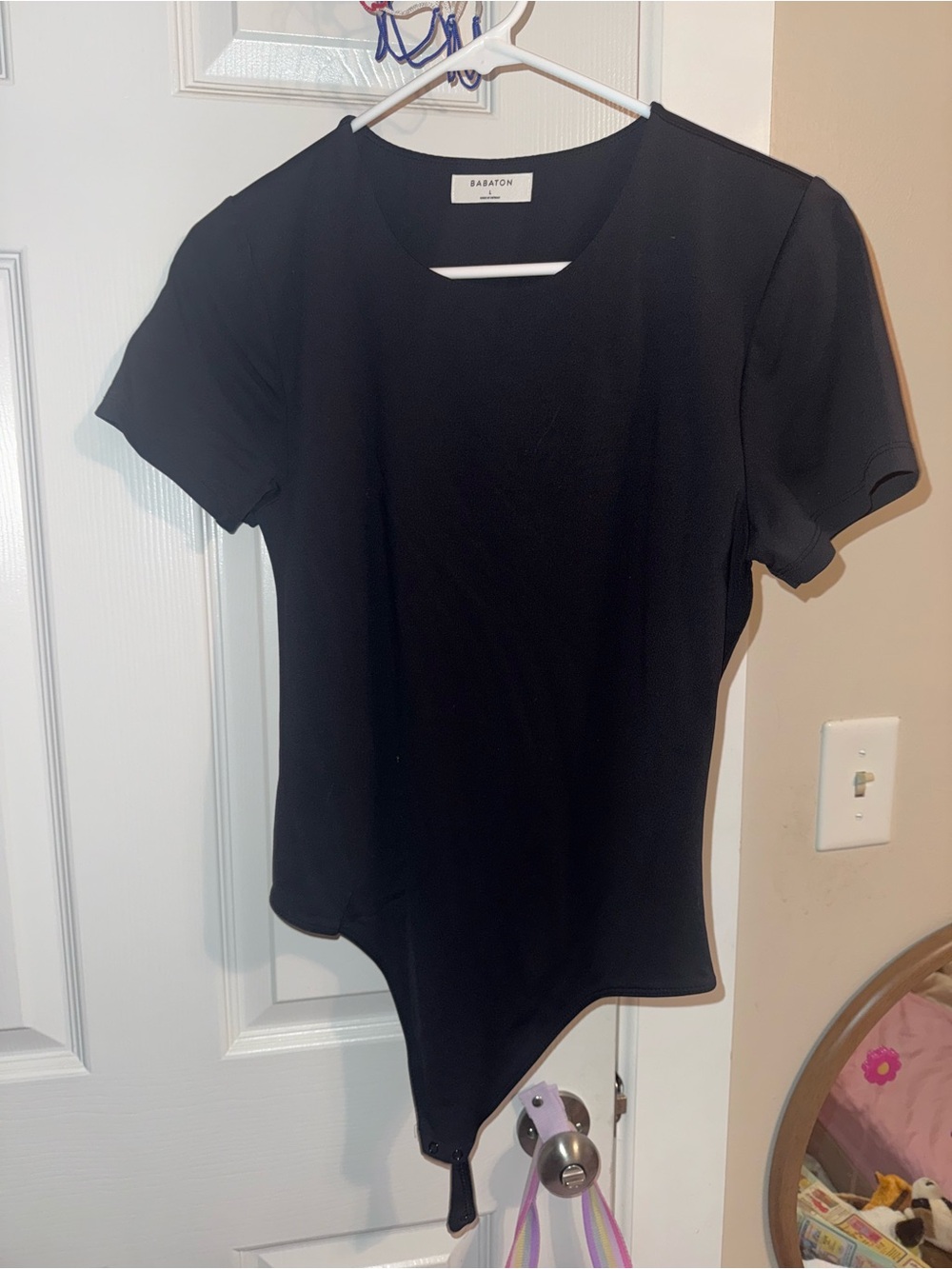 Babaton Black Short-Sleeve Asymmetric Hem Bodysuit